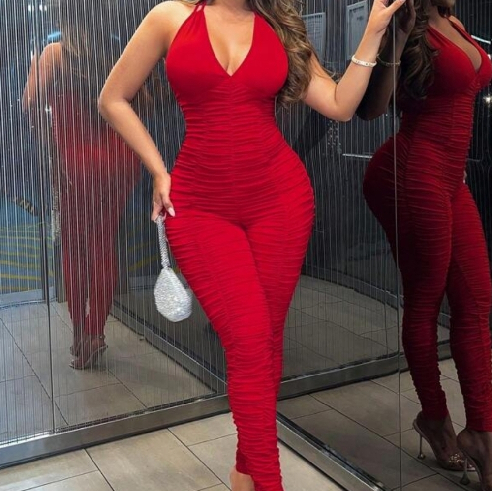 Ruched Halter Neck Jumpsuit